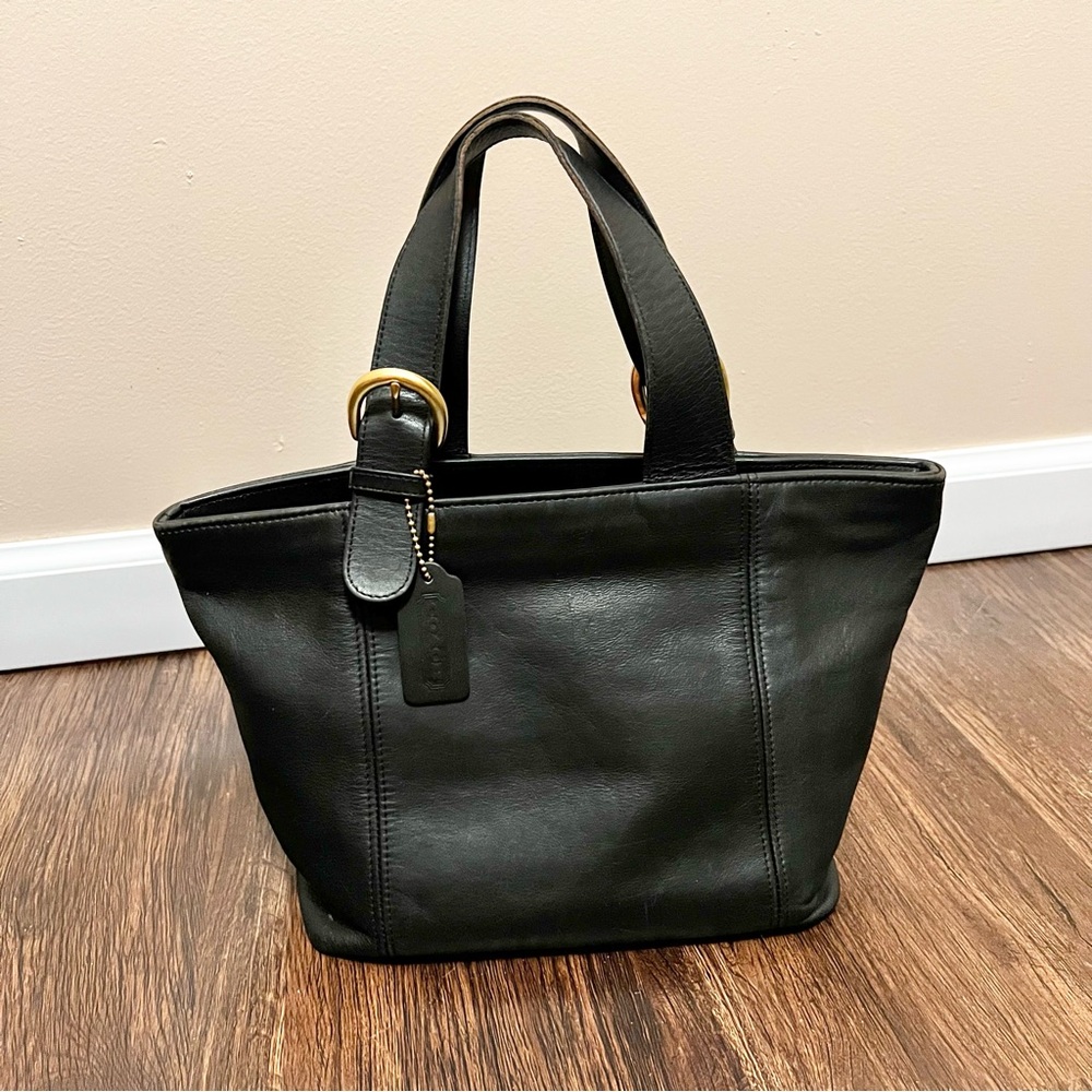 Coach Black Leather Tote with Gold Details